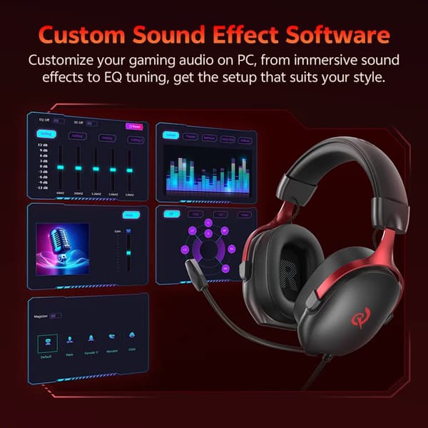Gaming headset, 7.1 surround sound, tilpasselig EQ,SORT