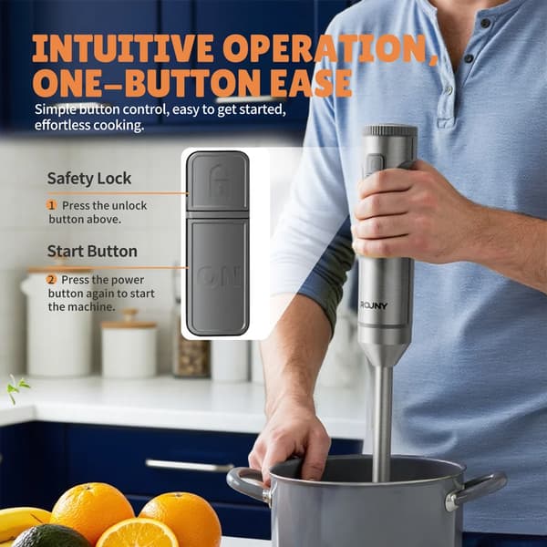 Immersion Blender, Rustfrit Stålblad, Sikkerhedslås Funktion,GRÅ, 220V