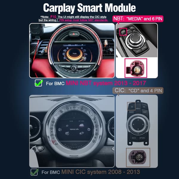 CarPlay og Android Auto opgraderingsmodul, kompatibel med BMW MINI Cooper, trådløs forbindelse, OEM-integration,For MINI NBT