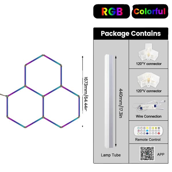 LED-lampa, hexagonal design, Bluetooth-kontroll,3-Håls