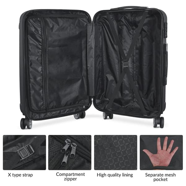 Bagageset, Hållbart ABS-material, Säkert kombinationslås,svart