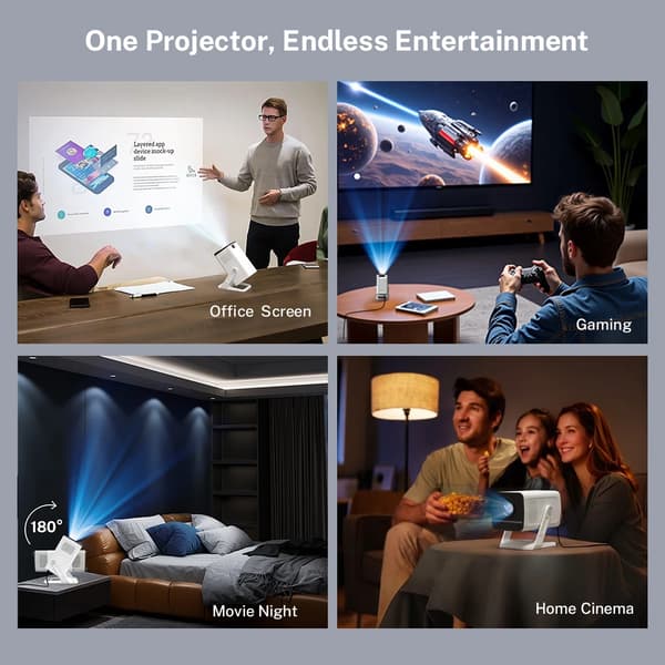 Projektor, 4K Understøttelse, WiFi 6 Kompatibel,EU-stik, hvid