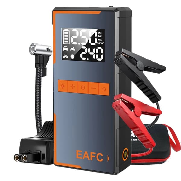 Bil Jump Starter, 1200A Toppström, Bärbar Luftkompressor, smart clip EVA