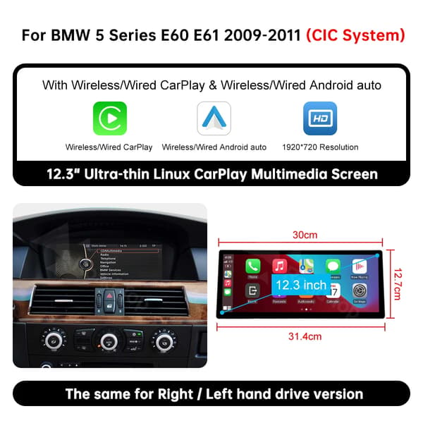 Trådløs Carplay, Multimedia Display Skærm, Touch Skærm, Multi-Sprog Support, 12.3 E60 CIC