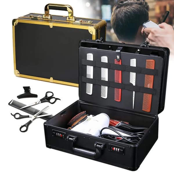 Barber Case, Bærbar Organizer, Holdbart Metal Design,M, Guld