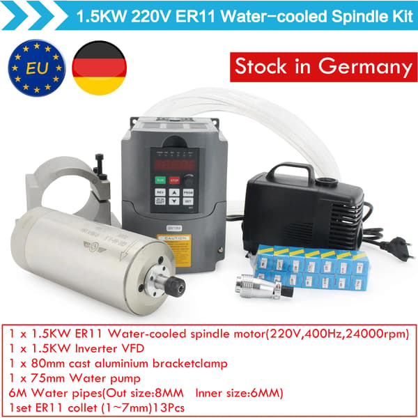 Spindelmotor, Vattenkylning, Hög Hastighetsdrift,220V, Fullt kit