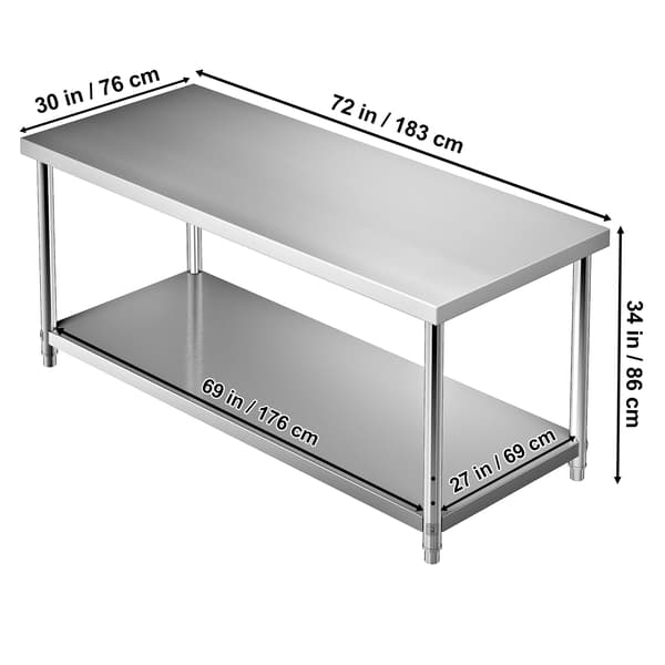 Forberedelsesbord, Rustfrit Stål, Kraftig Design,72 x 30 x 34 tommer