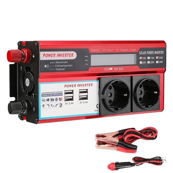 Strømomformer, Fire USB-porte, LED-display,Europa, 4000W