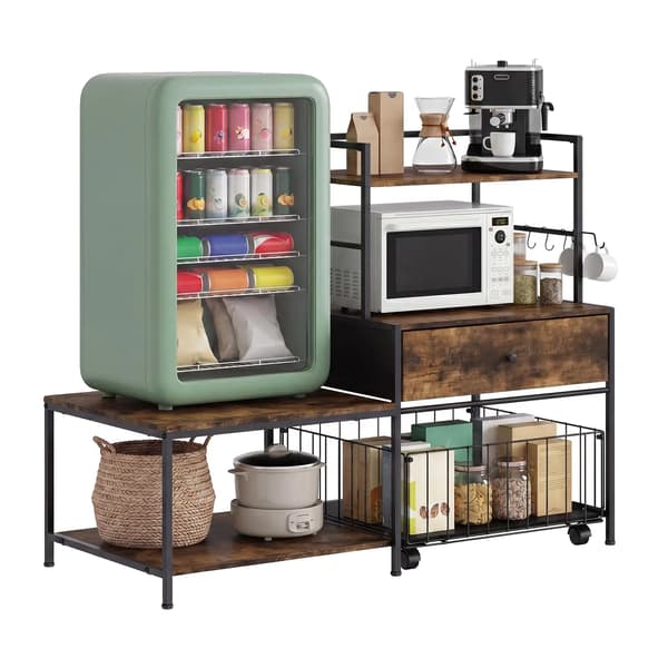 Mini Køleskab Stativ, Multifunktionel Organizer, Gulvstående Design,Brun