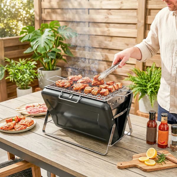 Kolgrill, Bärbar Design, Lätt Hantering,svart