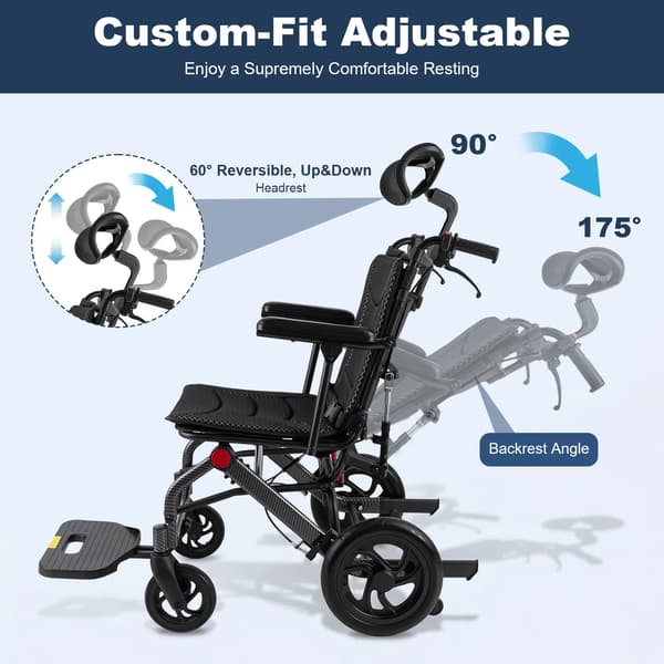 Transportstol, Fällbar Design, Justerbart Ryggstöd,svart