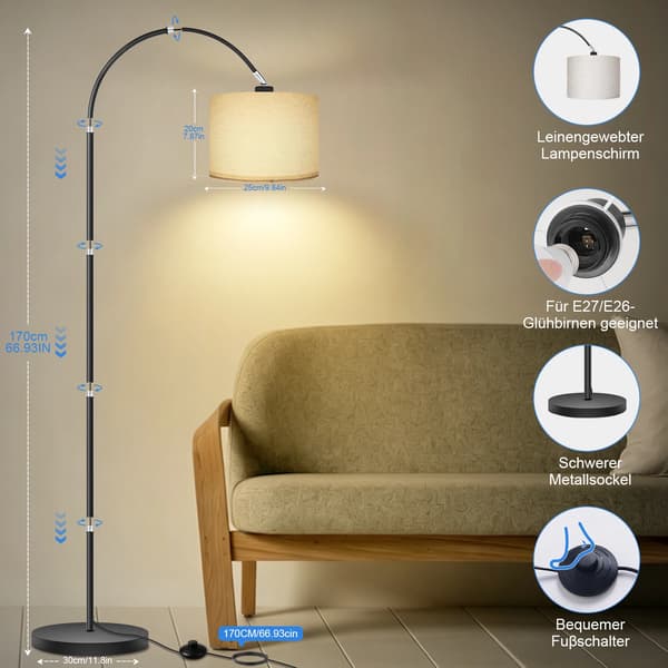 Gulvlampe, Justerbart Design, Varm Hvidt Lys,sort, 2 stykker