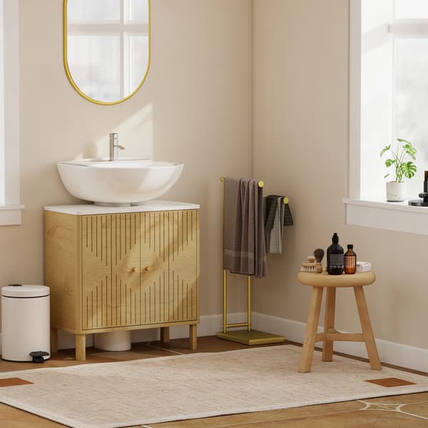 Fristående handdukskrok, modern design, förvaring med dubbla stänger, Guld