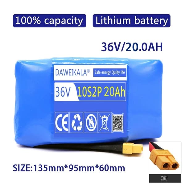 Batteripaket, 20000mAh kapacitet, 36V spänning, 20AH