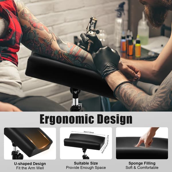 Tattoo Armstøtte, Justerbar Højde, Robust Design,sort