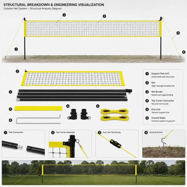 Volleyboldnet, Højdejusterbart, Bærbart Design,MULTI