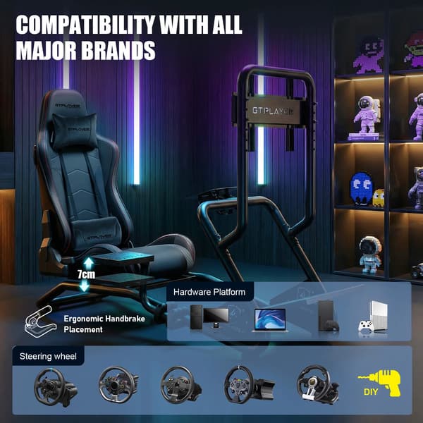 Racing Simulator Cockpit, Justerbar Højde, Mobil Klemme Inkluderet,SORT
