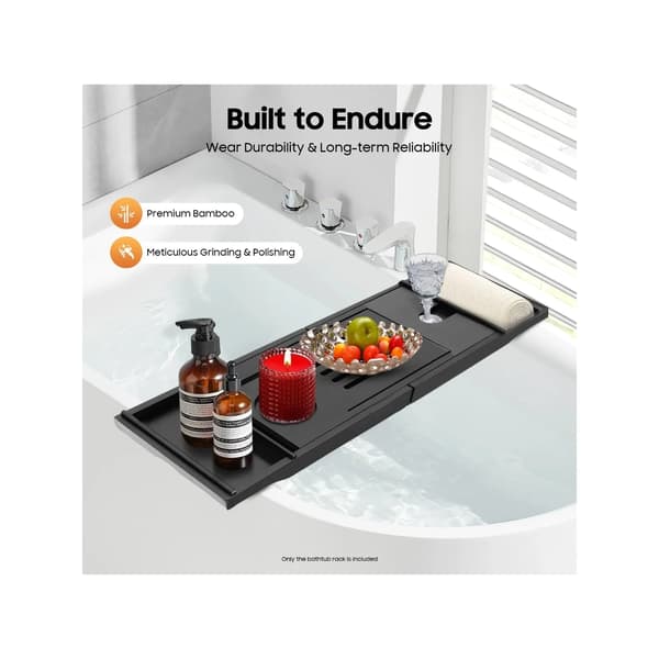 Bambus Badekar Caddy, Udvidelig Design, Enhedsholdere,sort