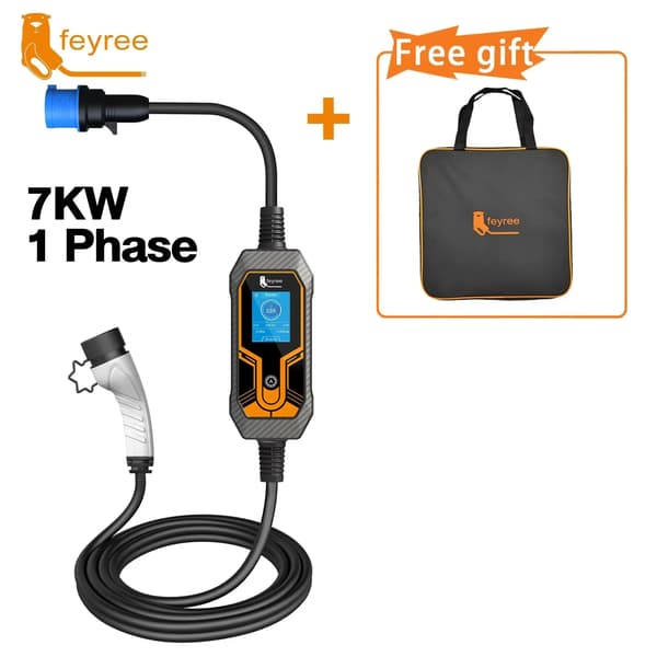 EV-lader, 7kW, 32A, bærbar lader, IP65, 5m kabel