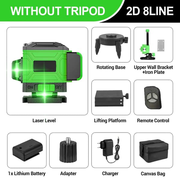 Laser niveau, 8 linjer, selvnivellerende,8 Linjer-Stofpose