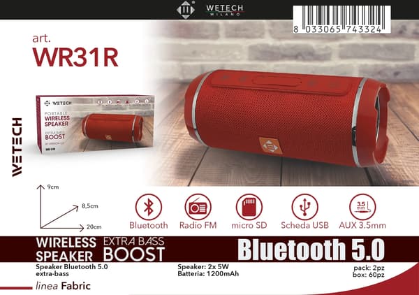 Bærbar Bluetooth-højttaler, Vandtæt, Ekstra Basforstærkning,WR31R