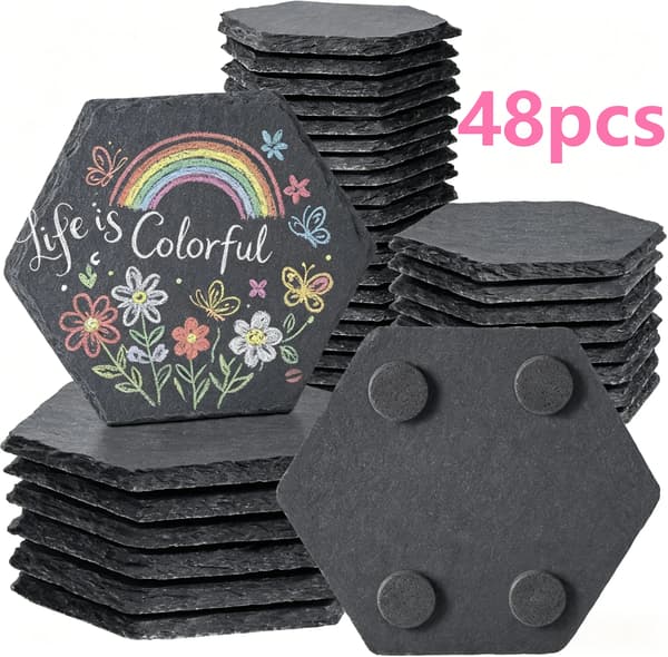 Skifferunderlägg, Värmebeständiga, Halkfria,48PCs hexagonal