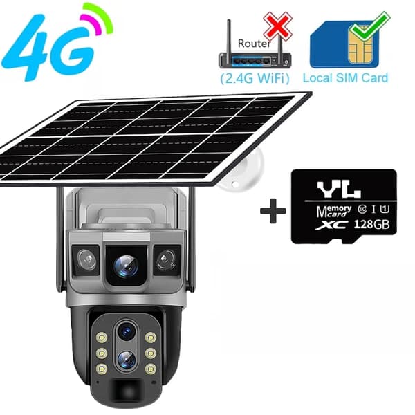 Solcelle CCTV Kamera, 4G Forbindelse, Fuld Farve Nattesyn,4G kamera og 128G kort