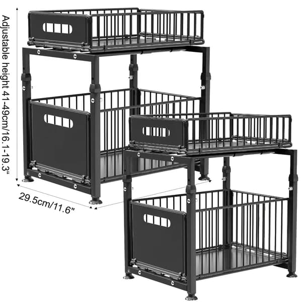 Skab Organizer, Utrækkelig Design, Justerbar Opbevaring,Sort-B-2Pcs