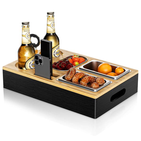 Soffbord, Bambusorganisatör, Rostfria Brickor,01
