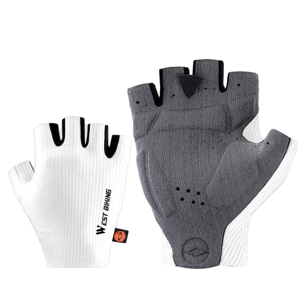 Cykelhandsker, Stødabsorberende Design, Åndbart Materiale,Hvid-a, M Palm Bredde 7.5-8cm