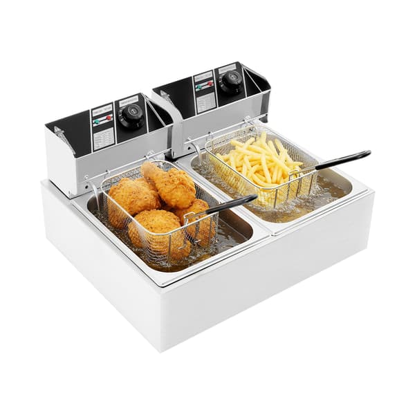Elektrisk Djupfritös, Dubbel Tankdesign, Effektiv Matlagning,Ljusgrå