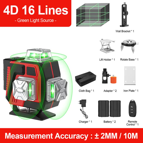Laser Level, 360-Degree Coverage, High Precision, 16Line+Canvas Bag