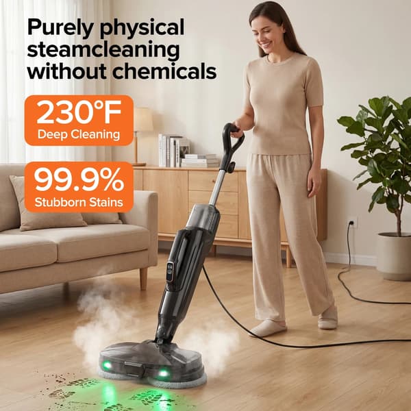 Steameri, Tehokas 10-in-1 Puhdistaja, Ekologinen Desinfiointi,musta, EU