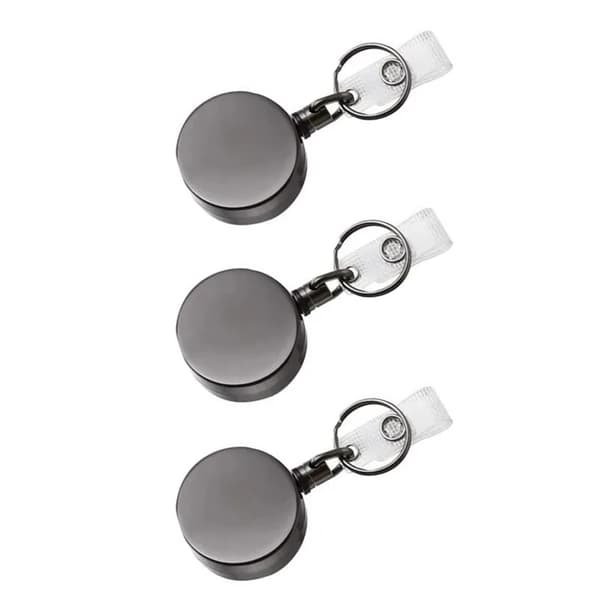 Badge Reel, Holdbart ABS Materiale, Udtrækkelig Snor,3stk Sort