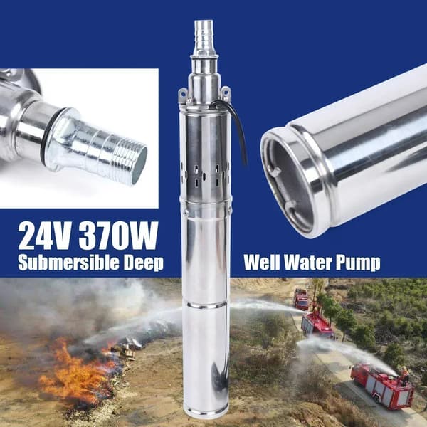 Solvattenpump, 370W Effekt, 65m Max Lyft,Silver, EU, 24V