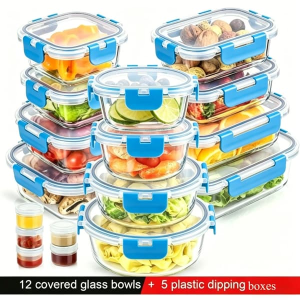 Matförvaringslådor, Glasmaterial, Mikrovågssäker,Blå, 12st-b