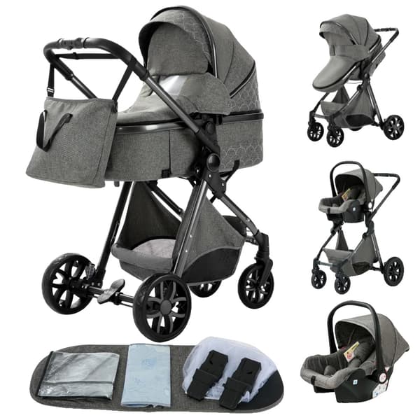 Barnvagn, Lättviktsdesign, Multifunktionella Funktioner,V9 MÖRKGREY