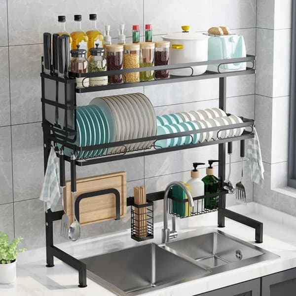 Diskställ, Dubbel Våning, Platsbesparande Design,svart