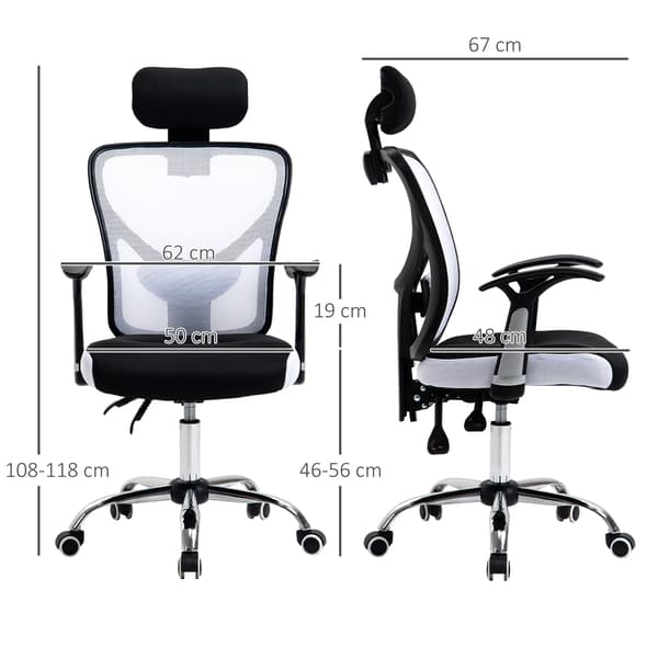 Kontorsstol, Ergonomisk Design, Justerbar Höjd, VIT