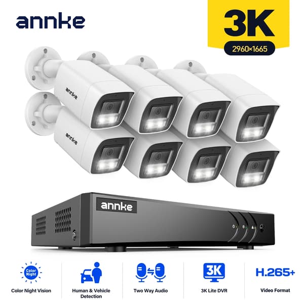 CCTV-system, 3K opløsning, 2-vejs lyd,2T-a, Med 8stk cam-a