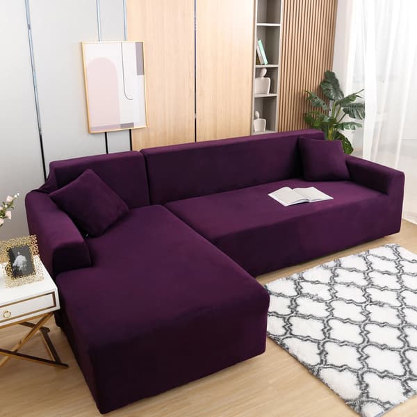 Sammetsoffapåse, L-formad design, högstretchtyg,Lila, 3 Sits-3 Sits-d