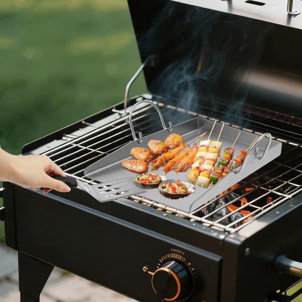 Grillplatta, rostfritt stål, dubbla spatlar ingår,Silver