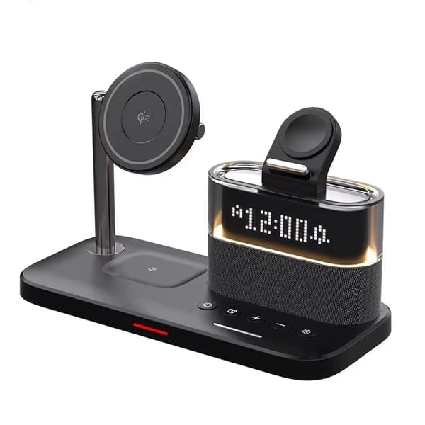 Trådløs oplader, 5-i-1 design, justerbart natlys,sort