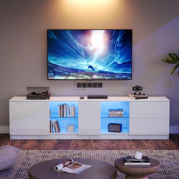 TV-bord, moderne stil, LED-belysningsfunktion,Hvid