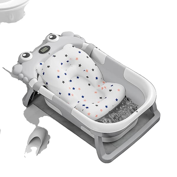 Babybadekar, Foldbart Design, Indbygget Termometer,Krabbeform Grå