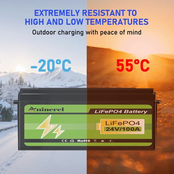 LiFePO4-batteri, 100AH kapacitet, Bluetooth-forbindelse,12V 100AH