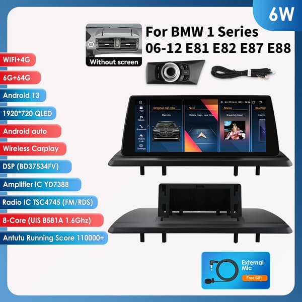 Bilradio, Touchskærmsinterface, Smartphone-kompatibilitet, kompatibel med BMW 1 2006 - 2012 E81 E82 E87 E88 CCC CIC Intelligent,W6 iDrive
