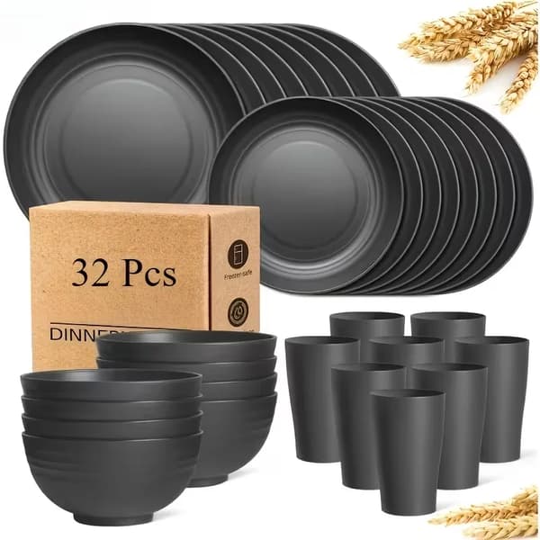 Plastservis, Middagstallrikar, Skålar,32PCS-BLACK