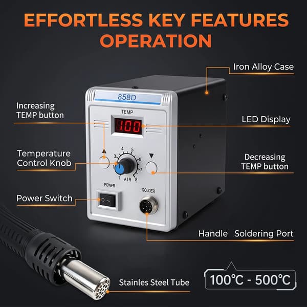 Hett Luftpistol, Justerbar Temperatur, LED-display,858D