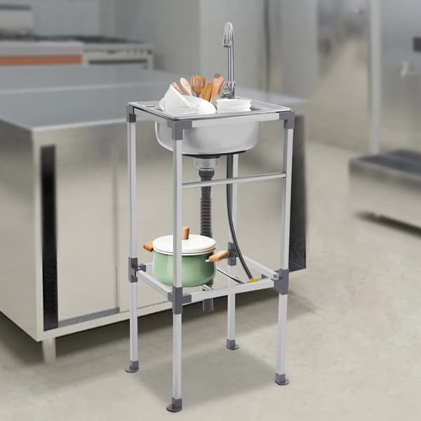 Fristående handfat, rostfritt stål, 360° roterbar kran,Silver